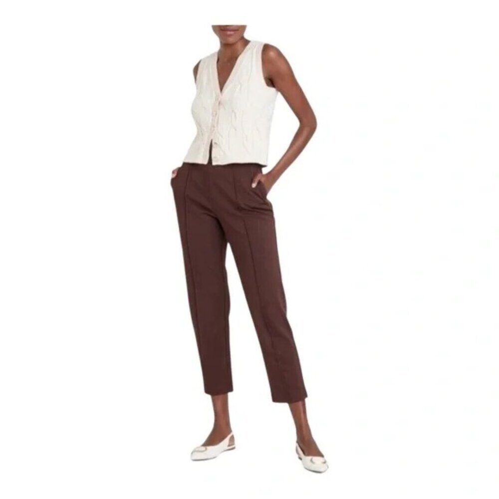 a new day Women's Dark Brown Crop pants with elastic waist  Size L